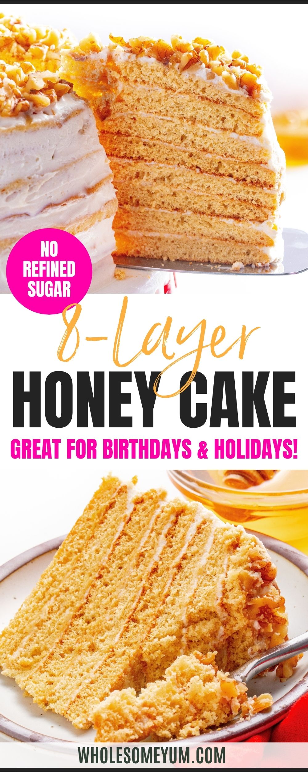 Medovik honey cake recipe pin.