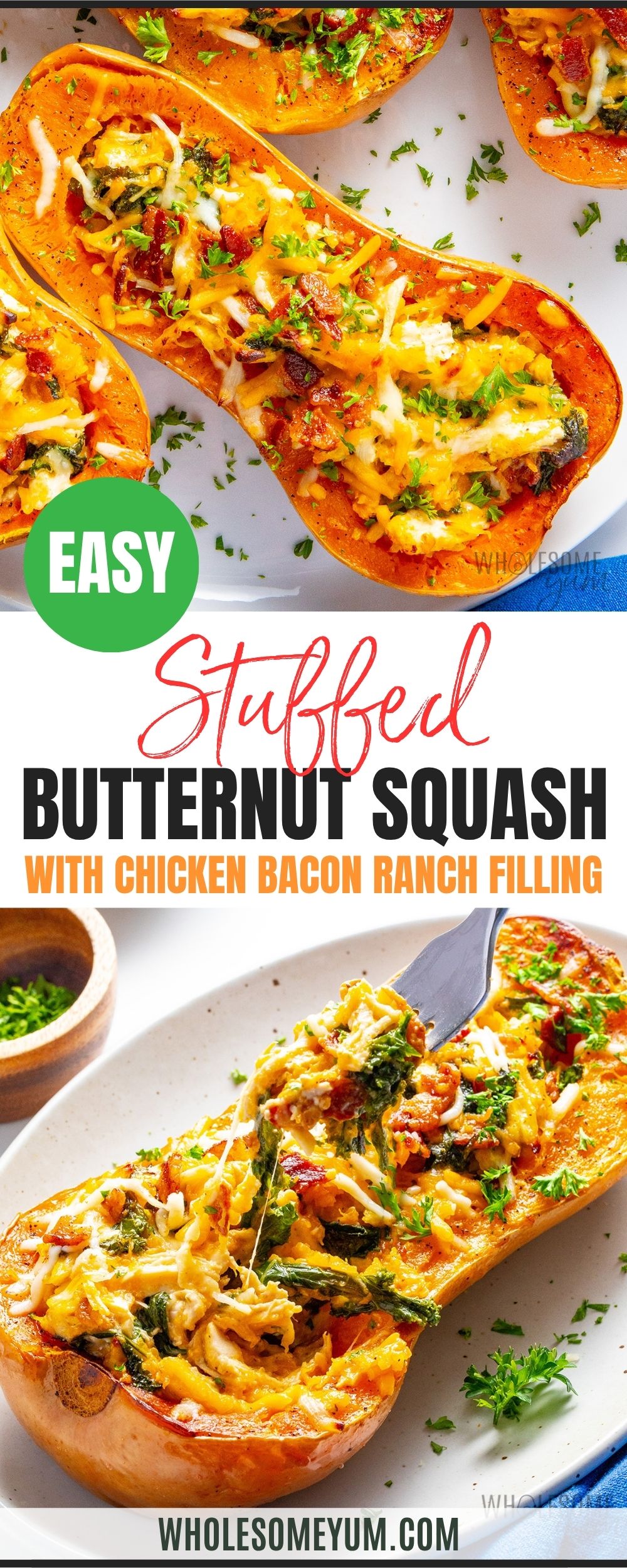 Stuffed butternut squash recipe pin.